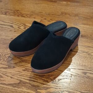 Toms Black Suede Mules with Brown Sole